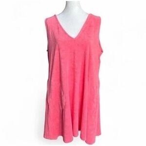 LAKE Pajamas French Terry V-Neck Dress XXL Coral Sleeveless Cotton Modal Pockets